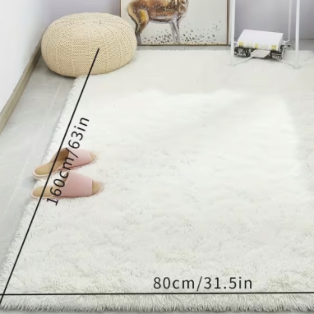 Luxurious Creamy-White Plush Faux Rug - Soft, Thick Sponge Fabric, Non-Shedd